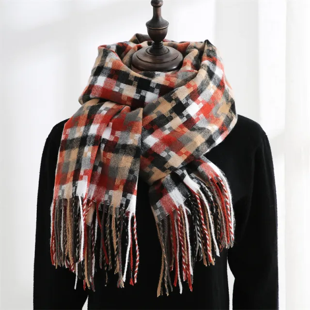 New Plaid Scarf Women Tassel Shawl Fashion Dark Red - Shop at LoveMi