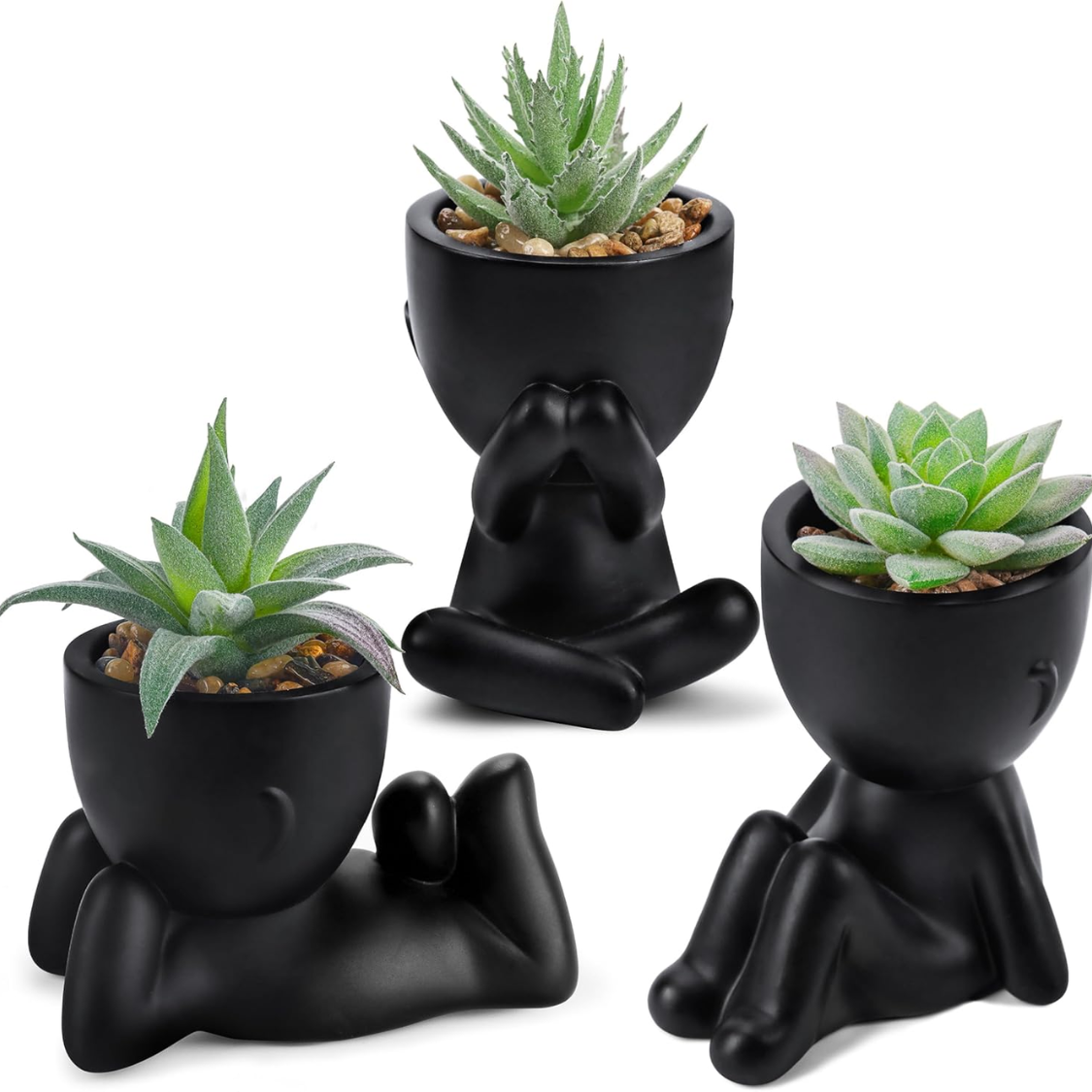 3pcs Fake Succulents Plants Artificial For Black Bathroom Bedroom Home Living Room Halloween Decor Aesthetic Indoor