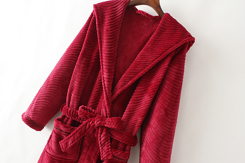 Title 4, Solid Color Extended Hooded Flannel Bathrobe