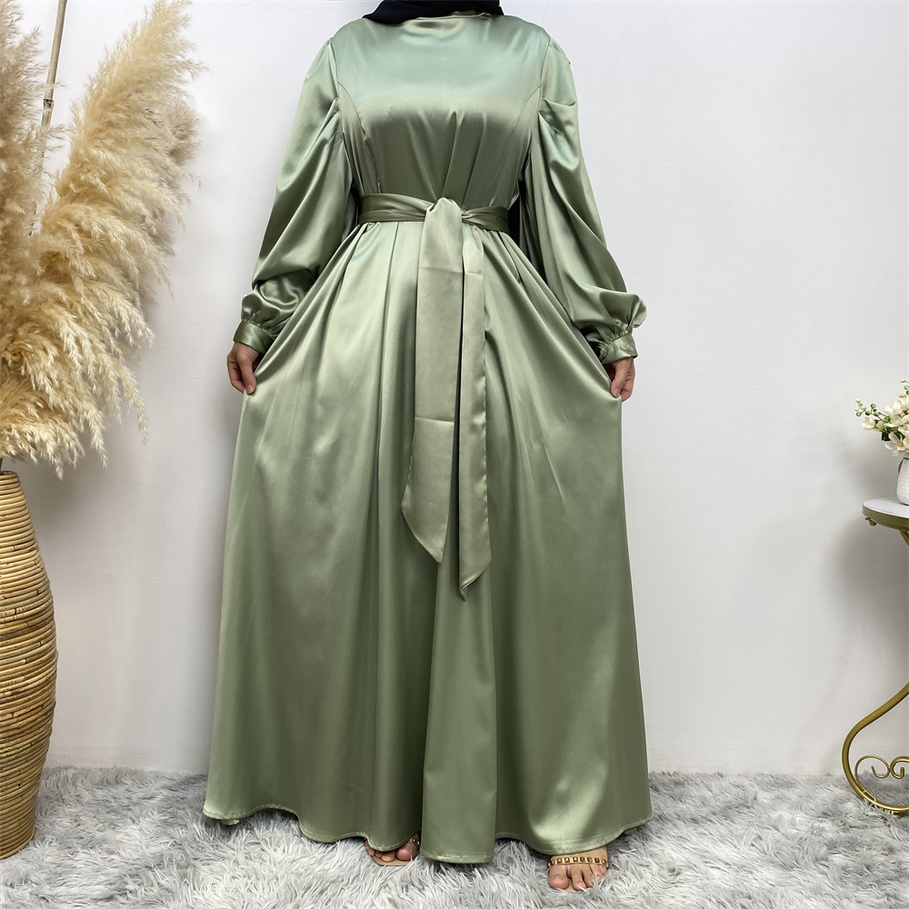 Thick Satin Lace Up Sleeves Elegant Dress