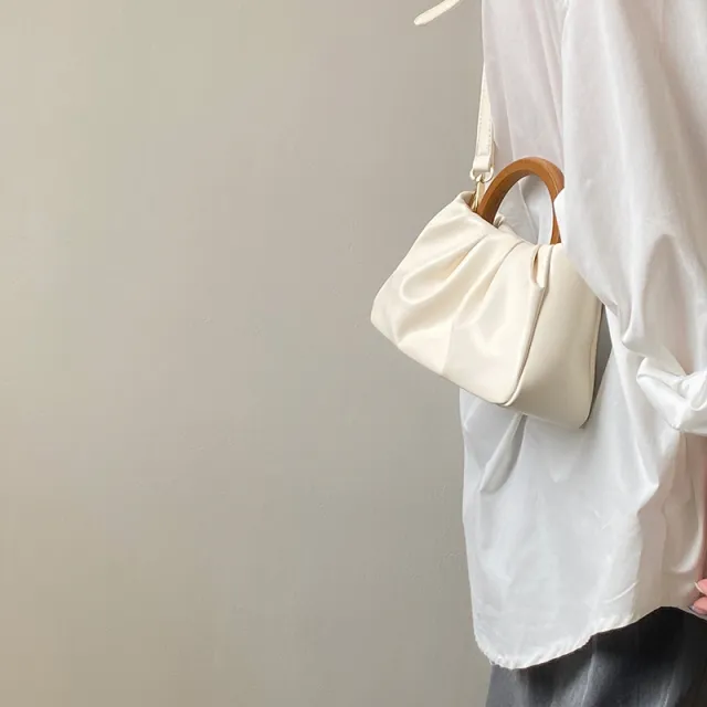 Wooden Handle Fold Cloud Small Handbag White - Shop at LoveMi
