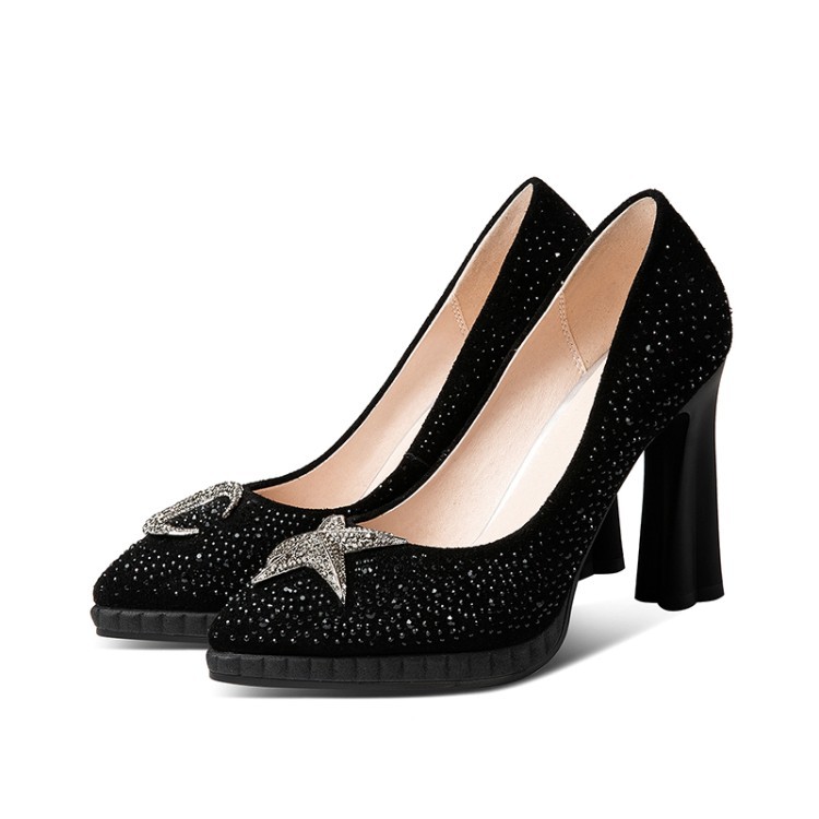 Sheepskin Nightclub Women's Shoes French Rhinestone 10cm High Heels