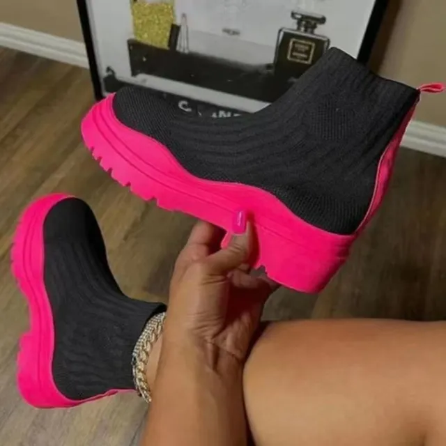 Fashion Sock Boots Platform Chunky Heels Shoes Women Rose - Shop at LoveMi