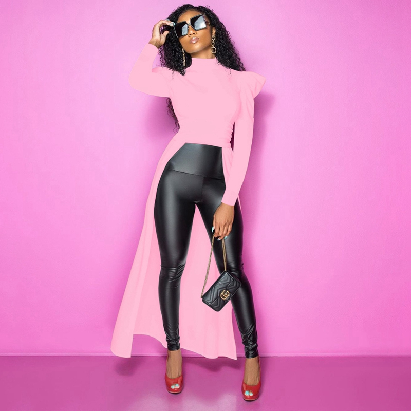 Casual Solid Color Round Neck Pleated Loose Long sleeved Sweater Pink - Shop at LoveMi