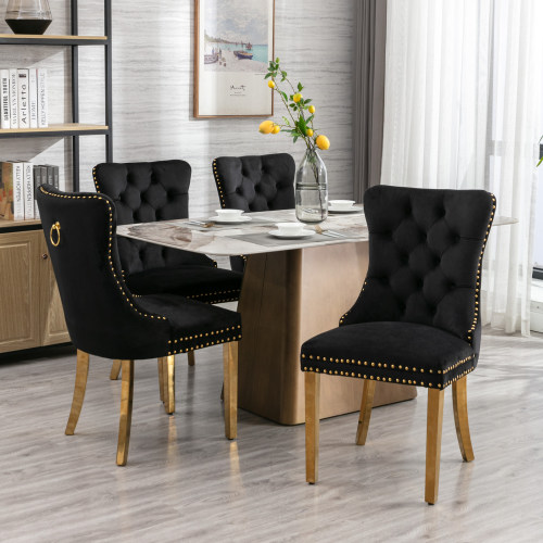 High-end Tufted Solid Wood Contemporary Velvet Upholstered Dining Chair With Golden Stainless Steel… image 4