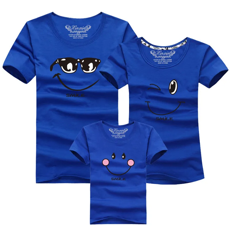 Round Neck Half Sleeve Family Outfit For A Family Of Three - Royal Blue