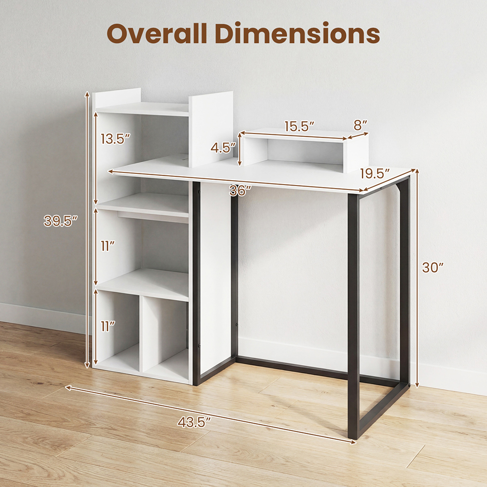Computer Desk With Charging Station And Ergonomic Monitor Stand With Non-slip Foot Pads For Living Room, Bedroom, Study And Office