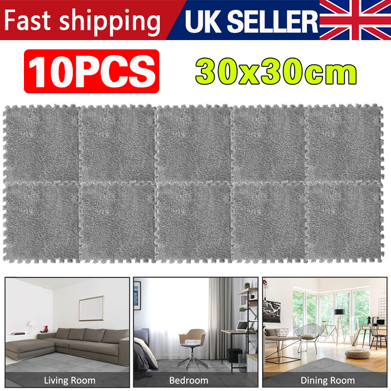 10X Interlocking Carpet Tiles Soft Fluffy Plush Floor Mat For Climbing UK — image 6