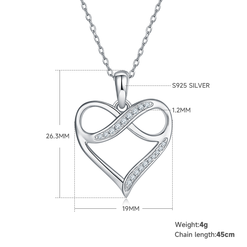 4g S925 Sterling Silver Moissanite Infinity Heart Necklace 45cm 19 Stone Pendant With GRA Certificate, Platinum Plated Romantic Jewelry Gift Box Set For Women