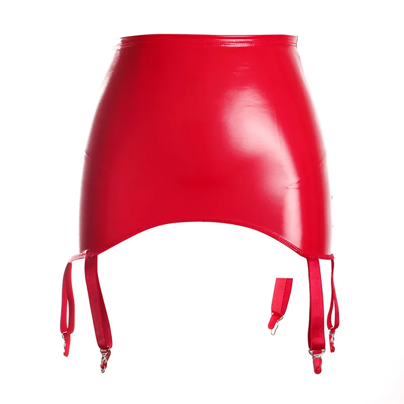 Mirror Pu Patent Leather Glued Latex Ammonia Retro High Waist - Red