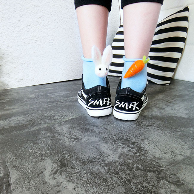 Personalized Rabbit Carrot Asymmetric Wool Felt Socks