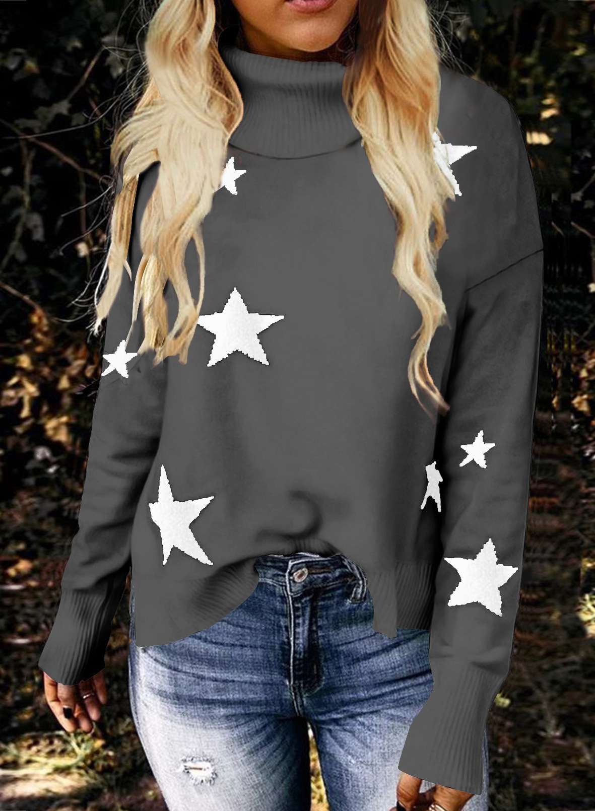 Knitted Sweater Women XINGX Pattern Turtleneck Long Sleeve Pullover Women's Sweater