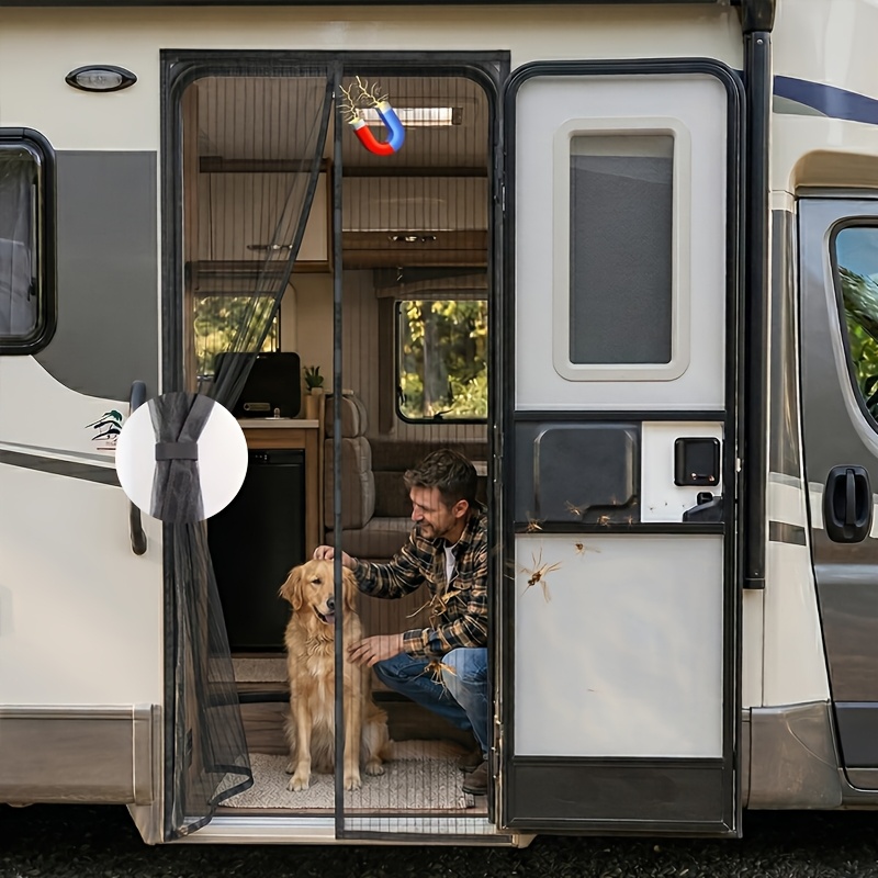 1pc RV Magnetic Screen Door - Easy To Install, Breathable, Mosquito-proof With Storage Straps, Suitable For Camper Vans, Trailers And RVs With Automatic Closing Screen Curtain, Screen Door