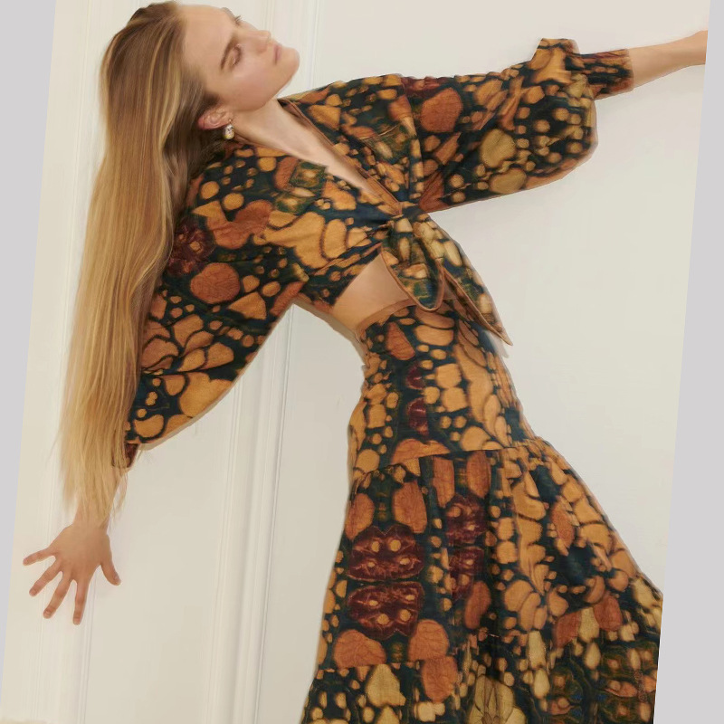 Vintage Beach Resort Print Dress Suit