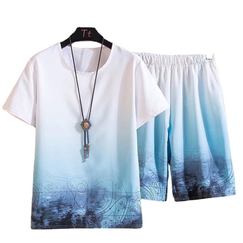 Men's Gradient Color Sports Leisure Ice Silk Suit