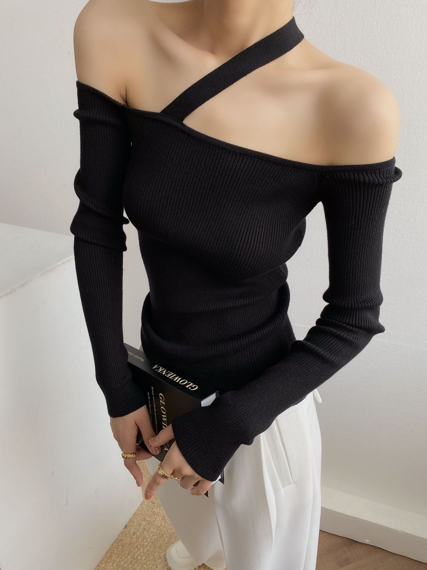 Title 2, Womens French Niche Design Off-the-shoulder Kn...