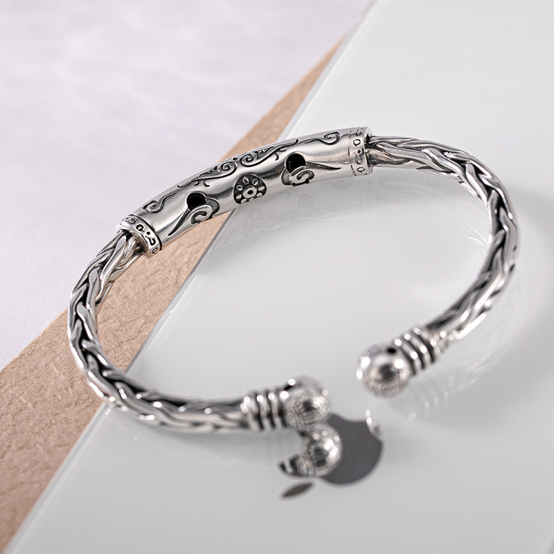 S925 Silver Twist Bracelet Retro Fashion Pattern
