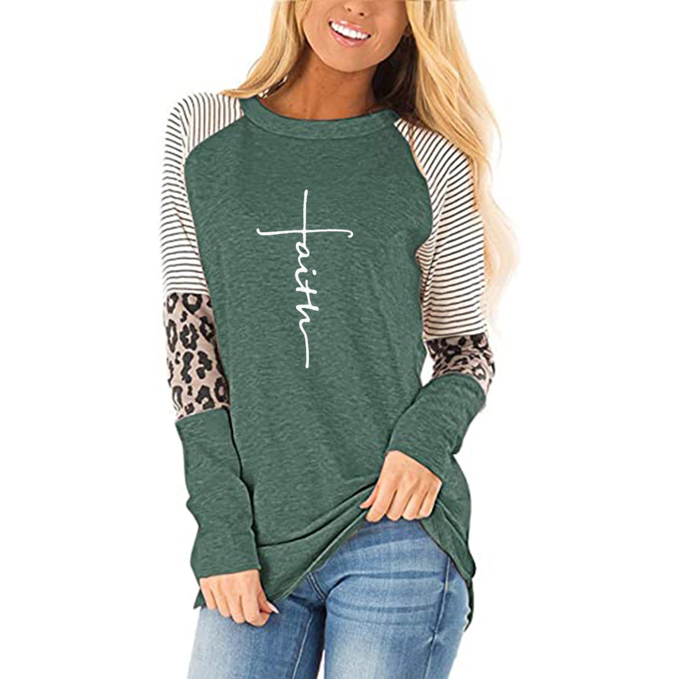 Three-color Stitching Round Neck Pullover Loose Version T-shirt Women