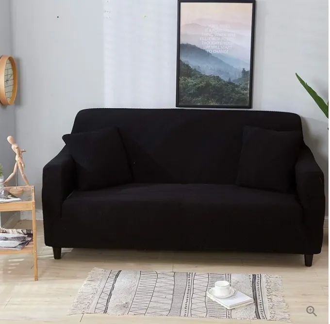 Knitted Polar Fleece Thickened Stretch Single And Double Three-seat Sofa Cover All-inclusive Cushion - Black