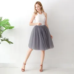 Puff Skirt Pleated Skirt Mesh Skirt Adult Skirt A-Line Skirt - Grey - View 1