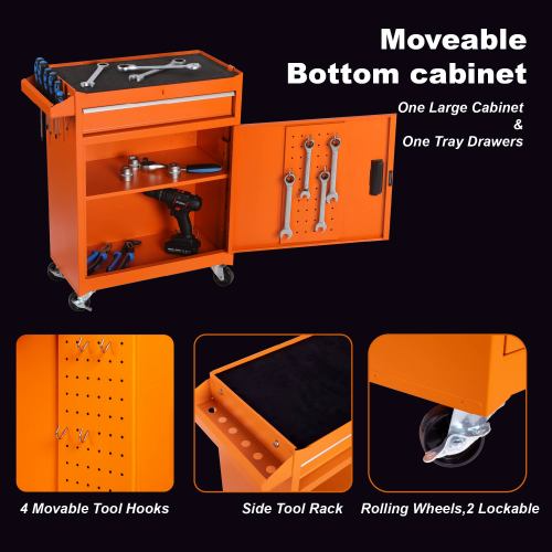 Tool Chest, 5-Drawer Rolling Tool Storage Cabinet With Detachable Top Tool Box, Liner, Universal Lockable Wheels, Adjustable Shelf, Locking Mechanism, Metal Tool Cart For Garage Workshop — foto 6
