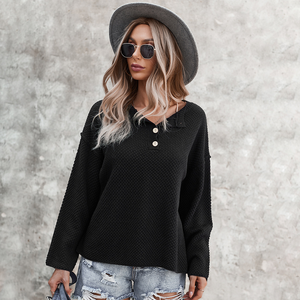 Pure Color Knitted Fashion Women's Sweater Pullover Top