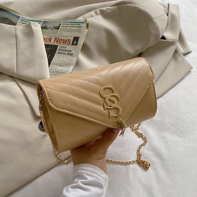 Chain Crossbody Fashion Letter Fringe Tote Bag Khaki - Shop at LoveMi