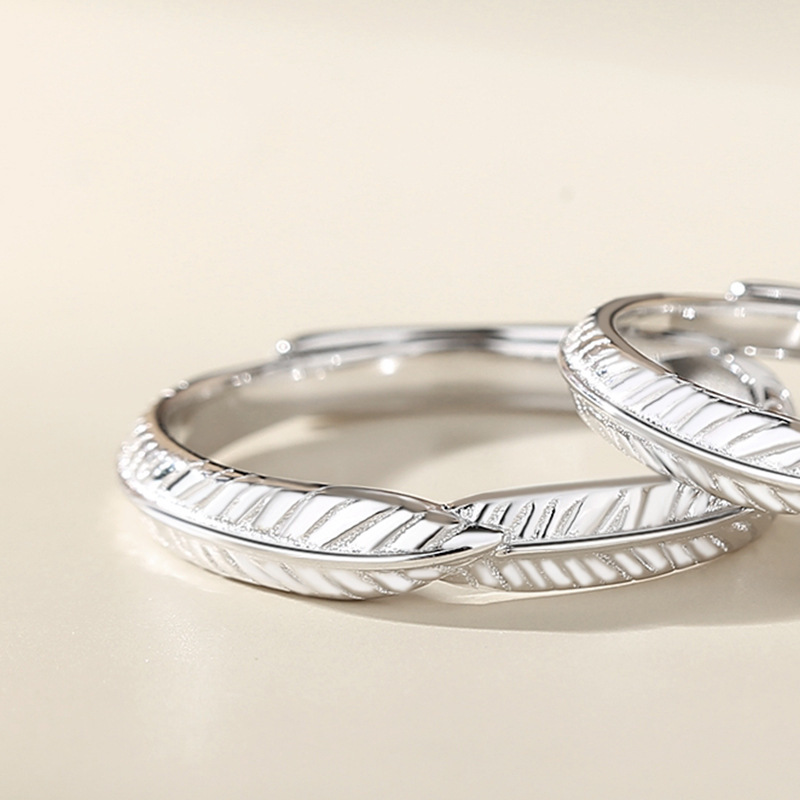 Title 6, S925 Sterling Silver Leaf Feather Couple Ring. ...