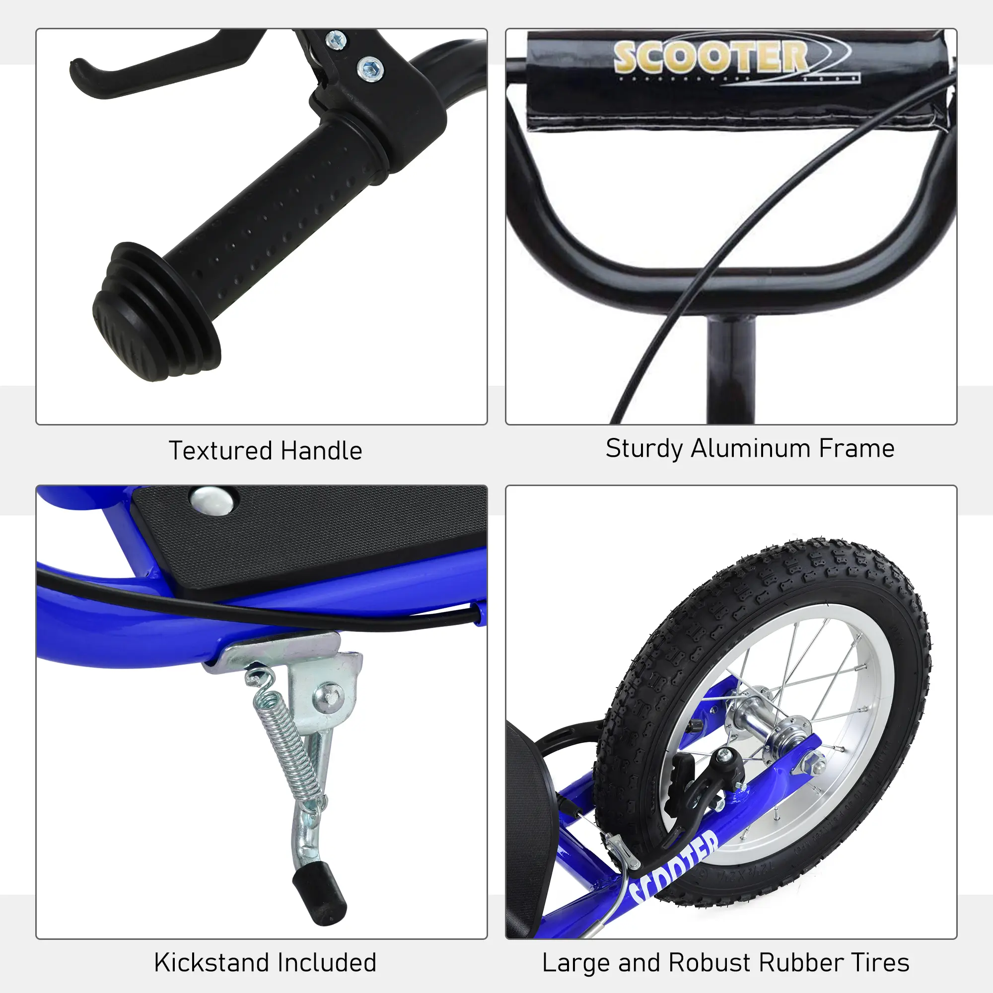 Kids Ride On Kick Scooter, Blue, Adjustable Handlebar, Dual Brakes, Inflatable Wheels, For Ages 5