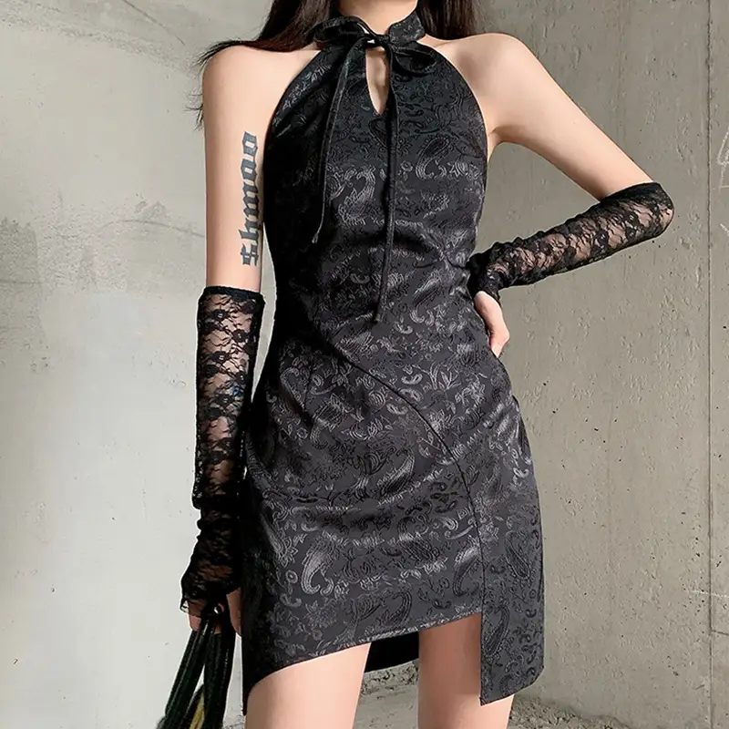 Women's Fashionable Retro Jacquard Improved Cheongsam Oversleeve Sheath Dress