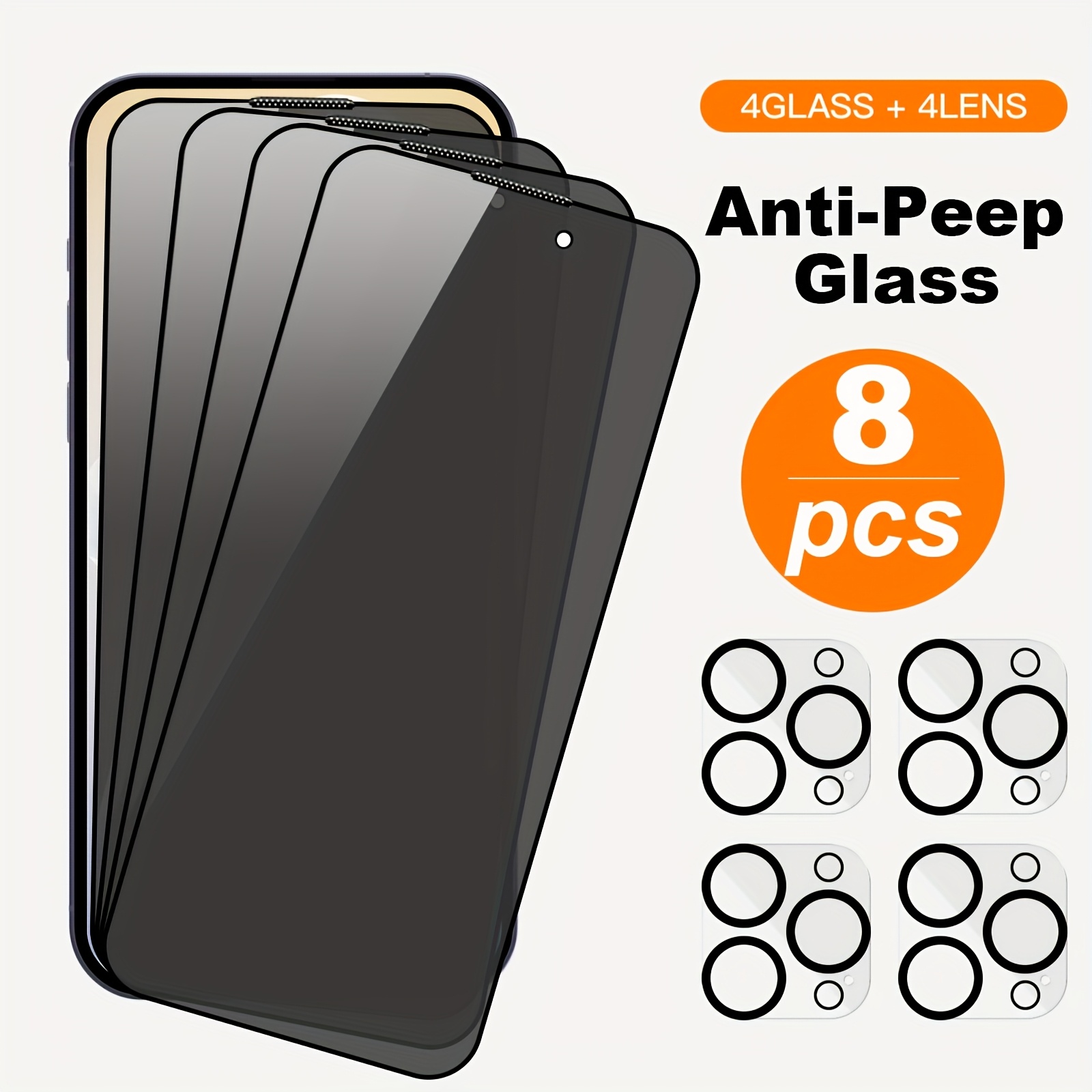 8pcs For Special Privacy Film, 4 Privacy Films 4 Lens Protectors HD Definition Front View 0.01s Lightning Touch Response 180 Protection Against Peeping, Anti Scratch, Anti-Smudge