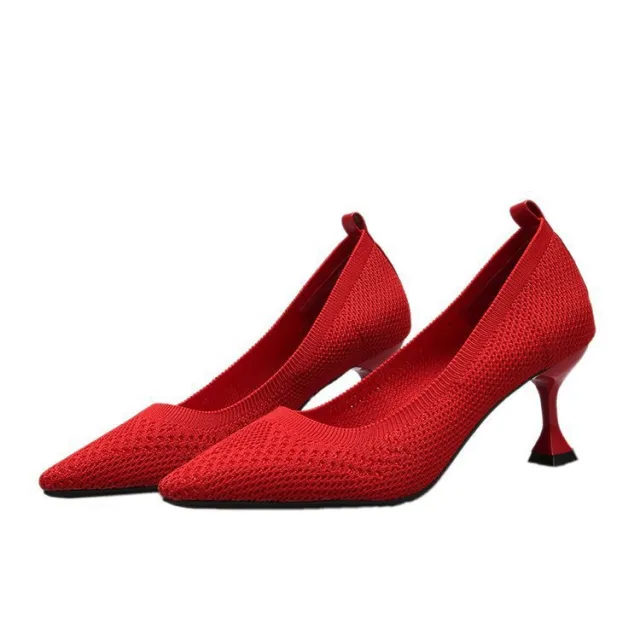 Fashion High heeled Flying Woven Pointed Pumps Women's Stiletto Mid heeled Women Red - Shop at LoveMi