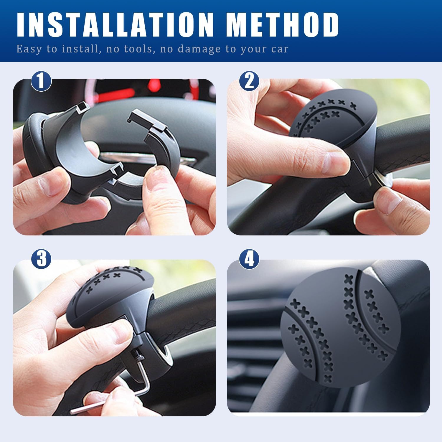 Steering Wheel Spinner Knob, Car Booster Ball,360 Rotatable, Non-Slip Silicone — image 7