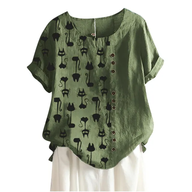European And American New Style Printed T shirt Casual Short sleeved T shirt Army Green - Shop at LoveMi