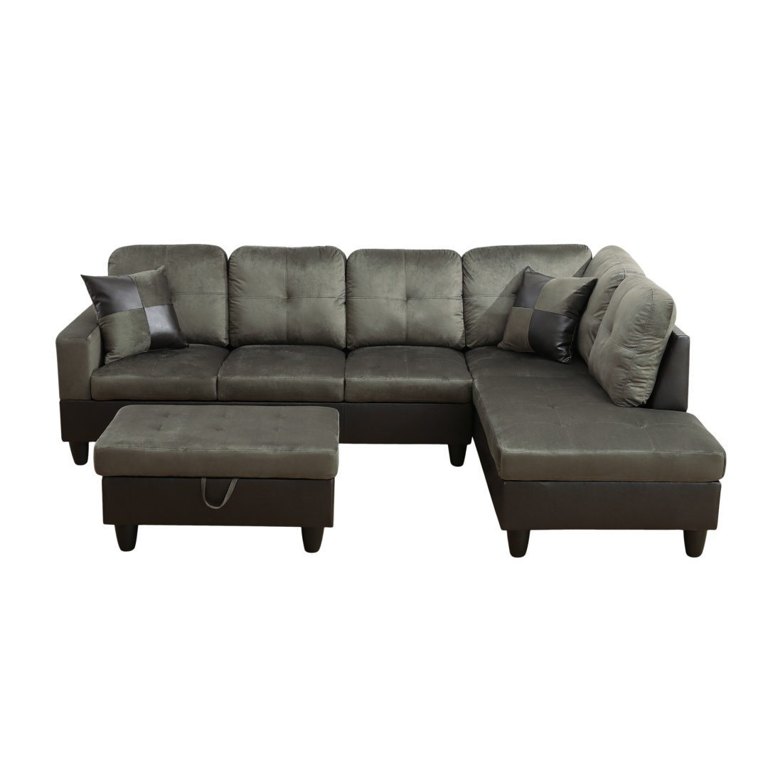 Pickup Only--Taupe Flannel And PVC 3-Piece Couch Living Room Sofa Set
