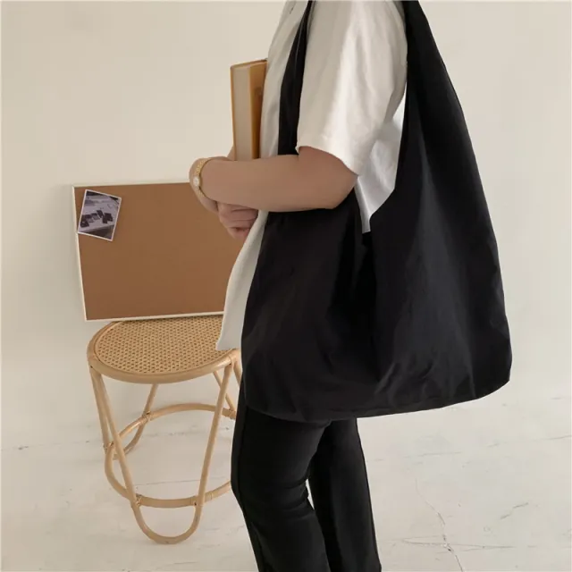 Large Capacity Single Shoulder Handbag Shopping Bag Solid Color Black - Shop at LoveMi
