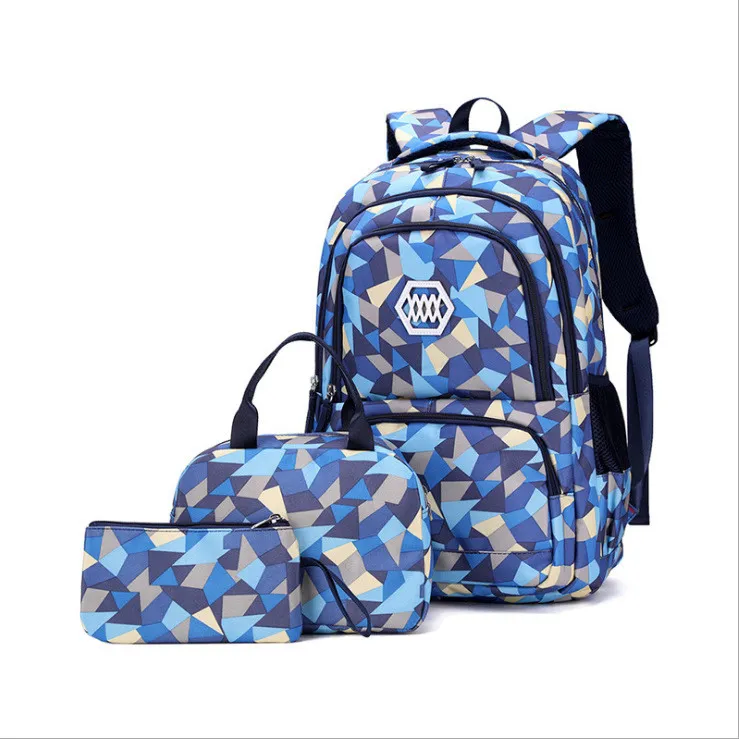 Three-piece Student School Bag Kindergarten Cartoon School Bag - Blue