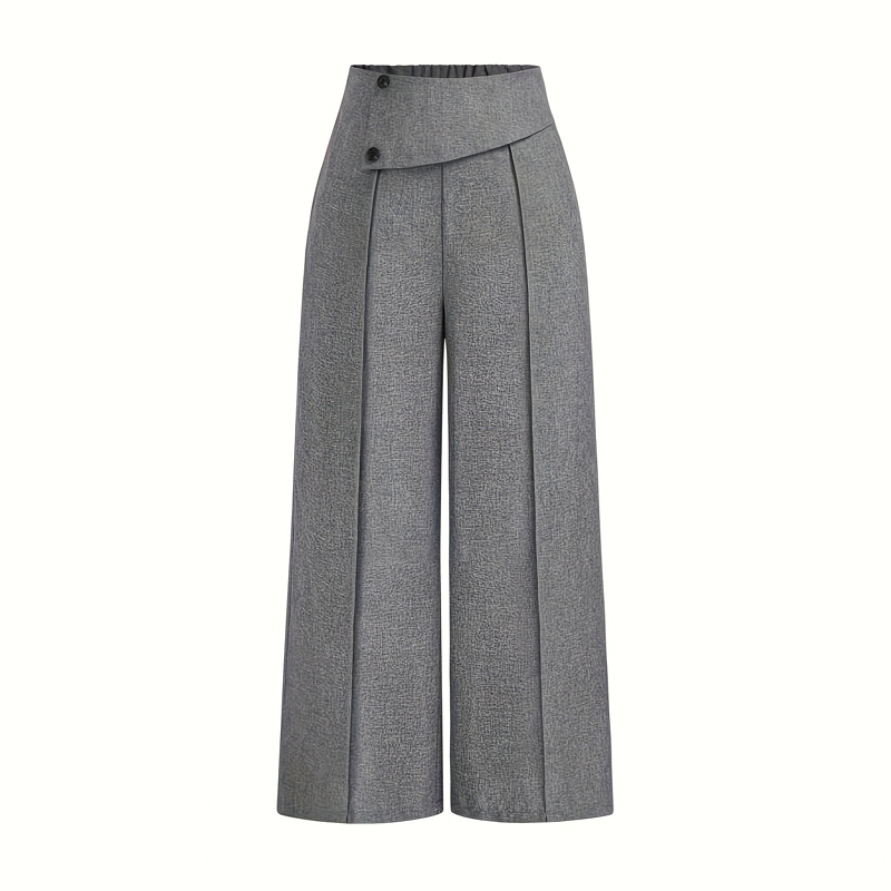 Women's Elegant High Waisted Wide Leg Pants, Solid Color Button Detail Trousers For Office And Casual Wear Gray - Shop at LoveMi