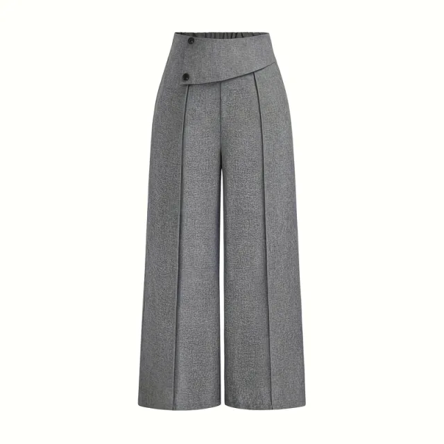 Women's Elegant High Waisted Wide Leg Pants, Solid Color Button Detail Trousers For Office And Casual Wear Gray - Shop at LoveMi