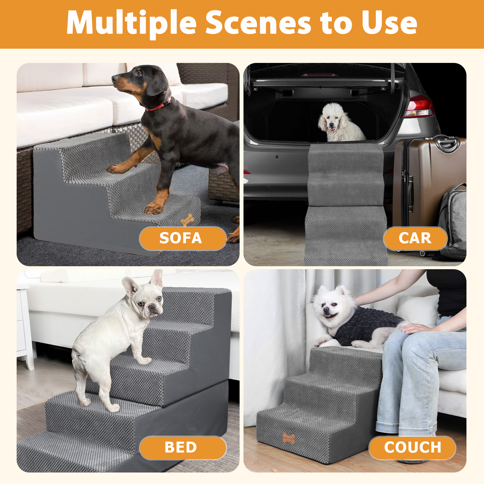 Dog Stairs, Anti Slip Pet For Dogs And Cats, Ramp With High-density Foam — image 4