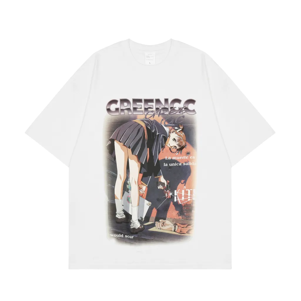 American Street Fashion Cartoon Girl's Short Sleeved T-shirt - White