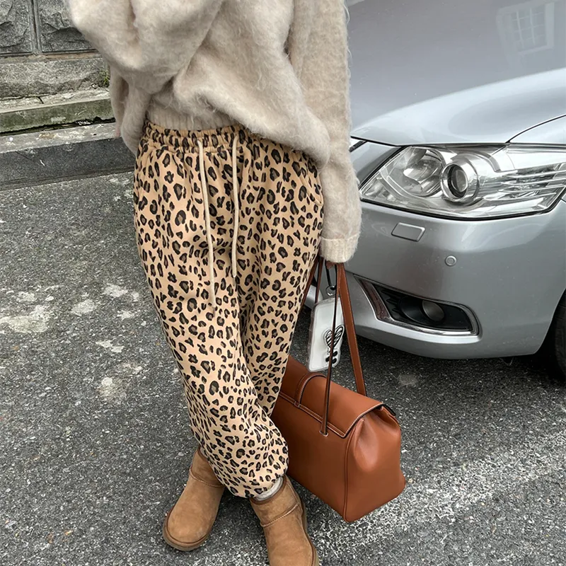 Women's Autumn And Winter High Waist Sports Leopard Print Loose Casual Pants - Leopard Print