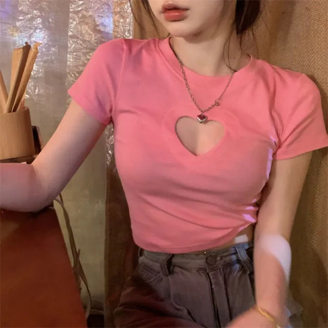 Love Hollow Fit Short Sleeve T shirt Women's Top Pink - Shop at LoveMi