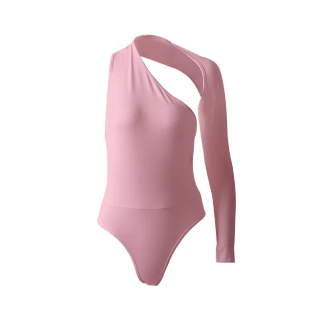 One Shoulder Bodysuit Street Milk Silk Pink - Shop at LoveMi