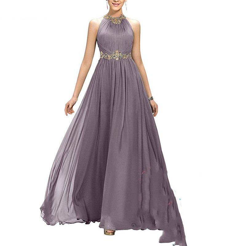 New Long Mini Dress Banquet Evening Dress Double Shoulder Back Sexy Dress