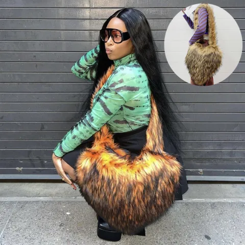 Winter Fleece Shoulder Bags Women Heart Shape Crossbody Bag