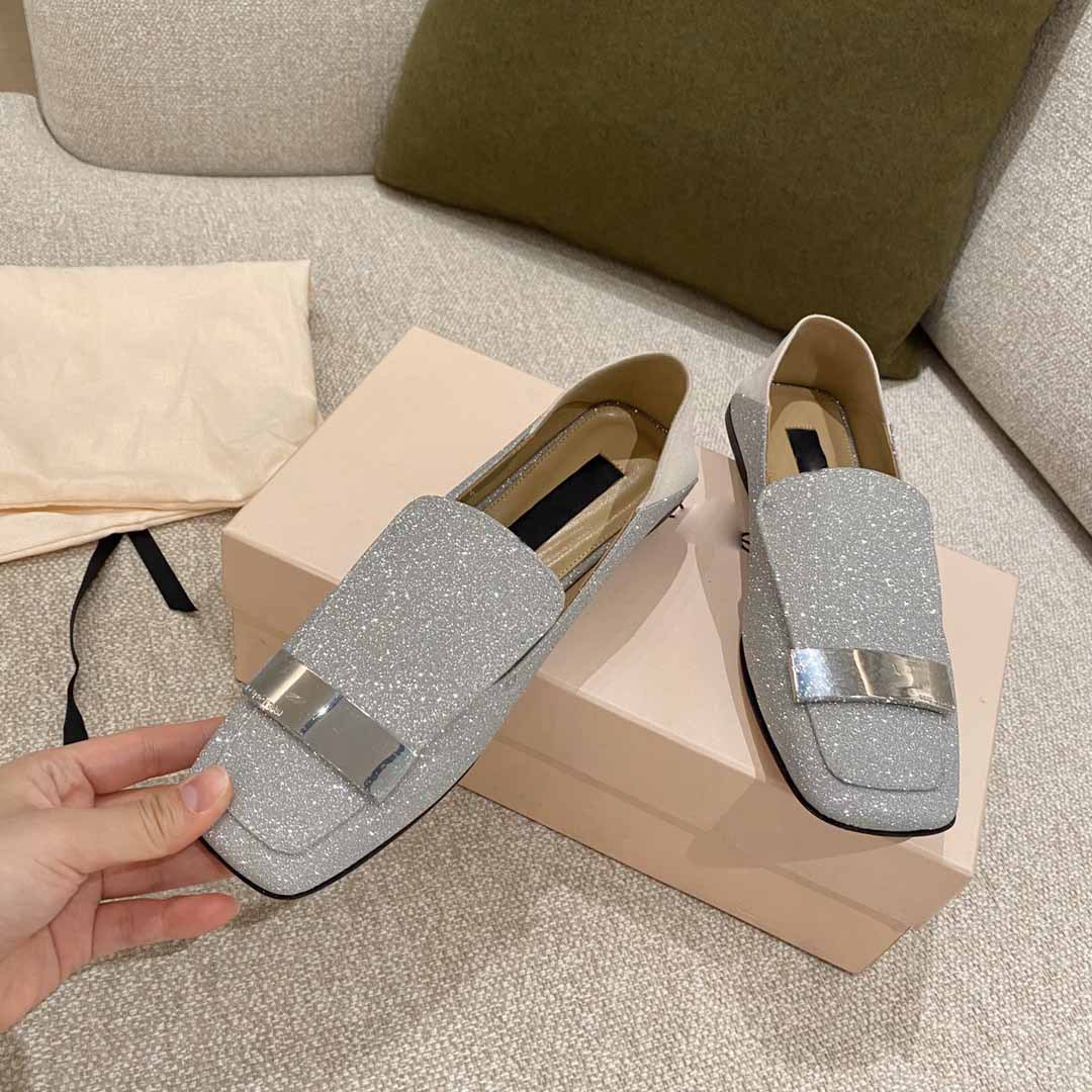 Square Toe Flat Single Shoes Step On Heel Two Wear Loafers Women