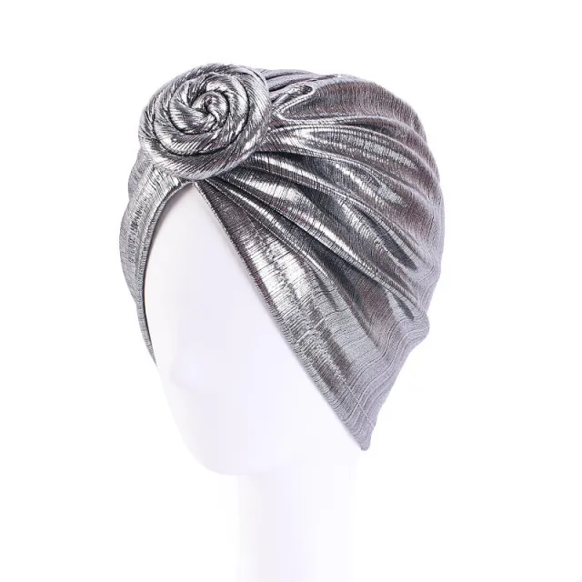Bronzing Ethnic Wind Disc Flower Knotted Pullover Hat Silver - Shop at LoveMi