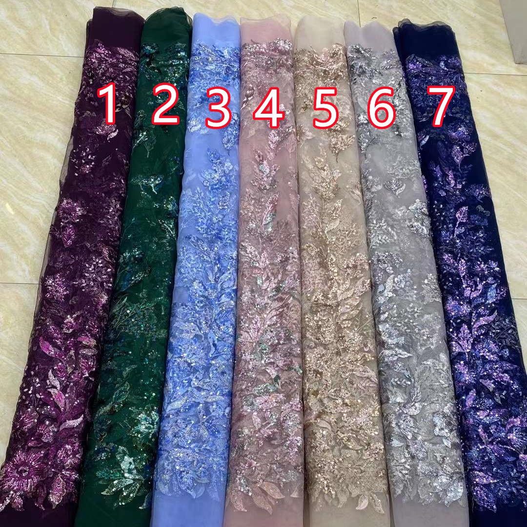 Embroidered Sequin Flower Antique DIY Soft Thin Mesh Lace Fabric — image 1