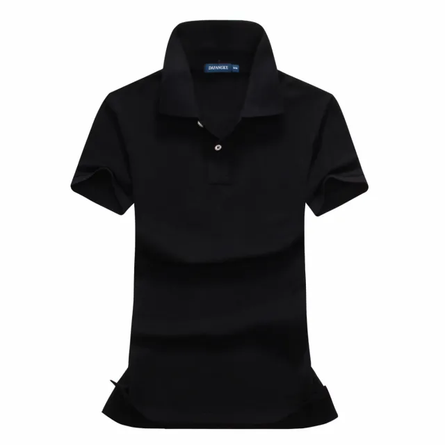Ladies Micro elastic Cotton Short Sleeve Top Lapel T Shirt Office Embroidered Knit Shirt Black - Shop at LoveMi
